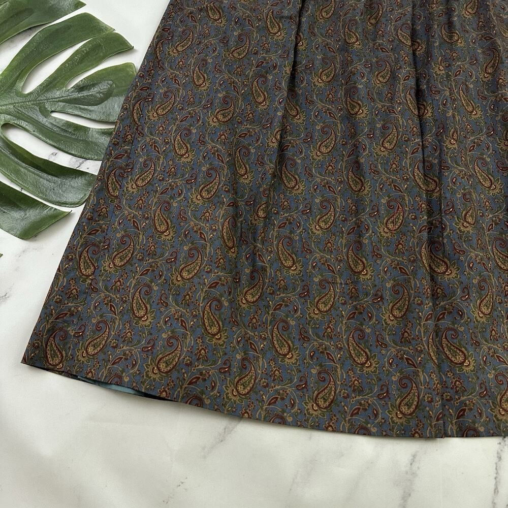 Patrick James Womens Vintage 80s Pleated Midi Skirt Size 14 Blue Red Paisley - Picture 4 of 11